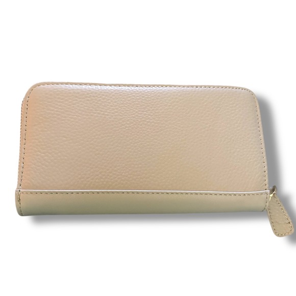 Pom Pom London Chelsea Leather Zip Wallet Organizer Sand Beige Womens Clutch - Picture 4 of 6